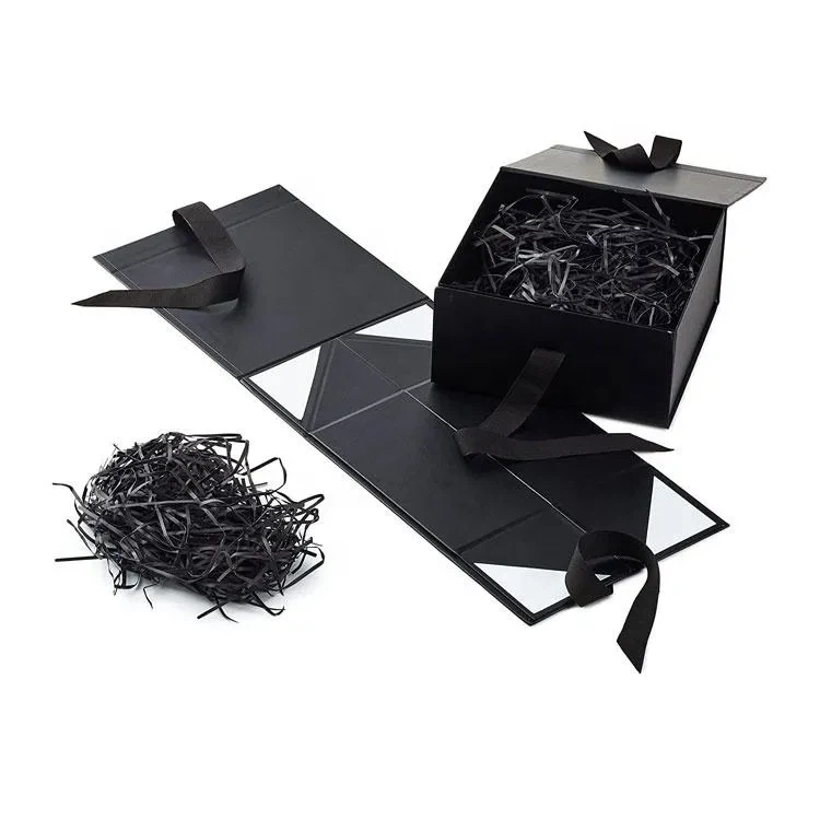 Custom Size Hard Cardboard Rigid Black Keepsake Magnet Packaging Luxury Folding Wedding Paper Gift Boxes With Magnetic Lid