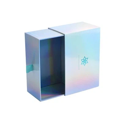 Vlastní logo módní luxusní stříbrná holografická holografická laserový papír kosmetická kosmetika balení dárkové krabice Rigidní kartonová posuvná zásuvka